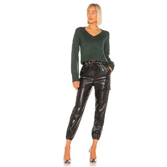 Lovers + Friends Faux Leather Jogger Pants Elastic Waist Capsule Wardrobe - Picture 1 of 15